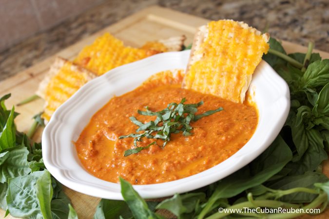 Tomato soup with matzah cheddar crisps